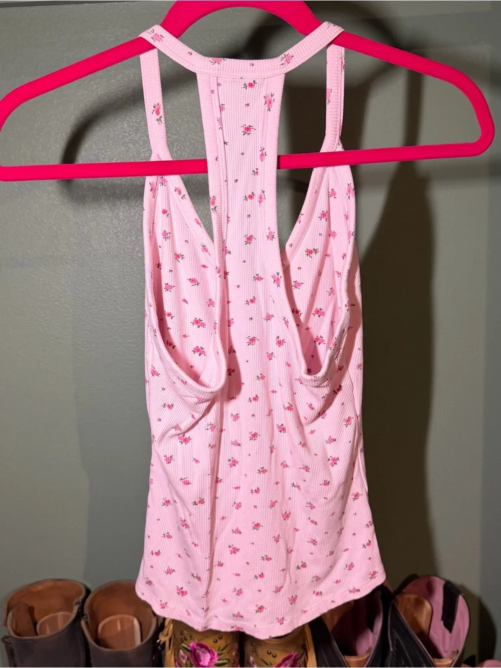 Pink Floral Ribbed Racerback Tank Top - Picture 4 of 5